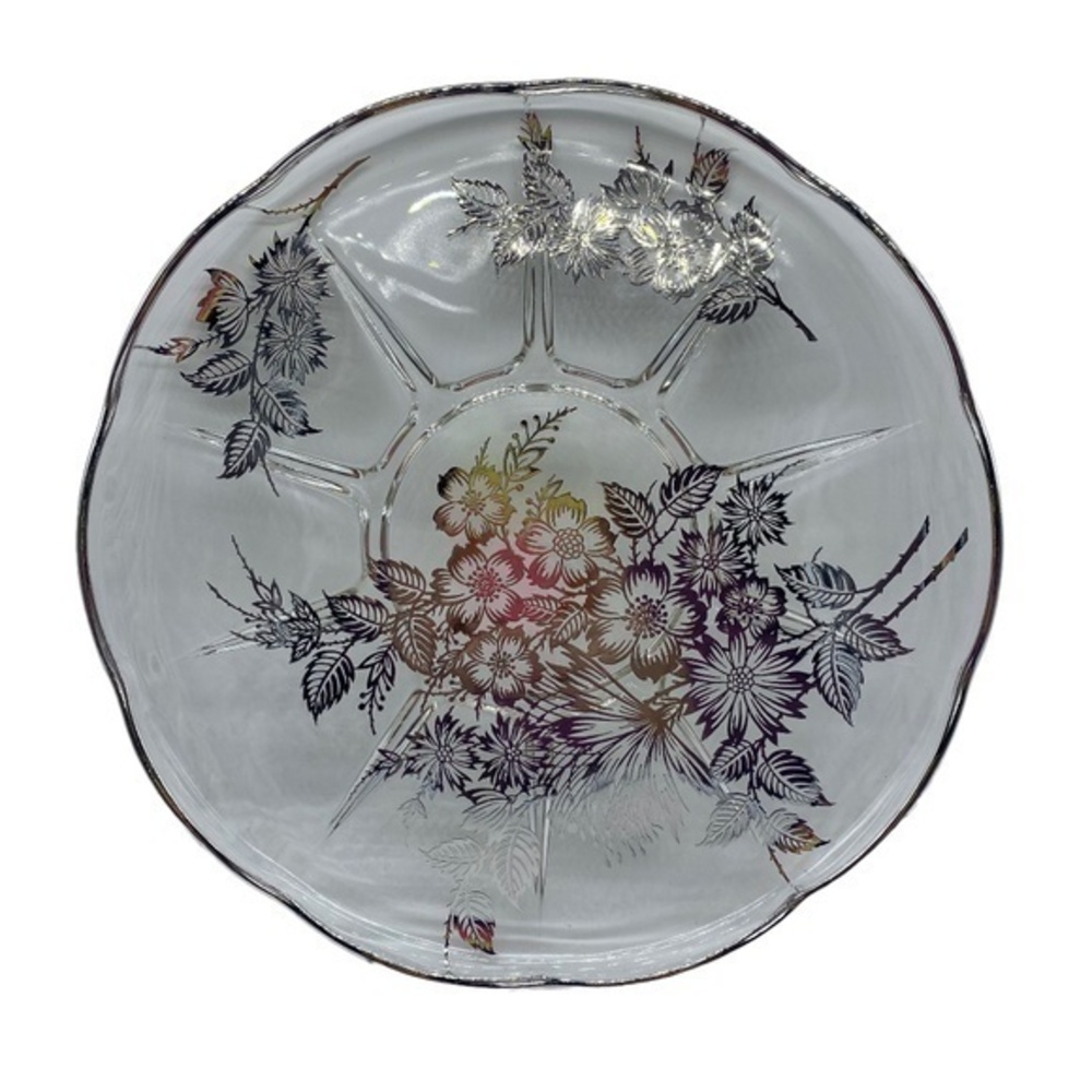 Vintage Silver City Glass Co. Daisy Pattern Silver Overlay Cake Plate/Platter